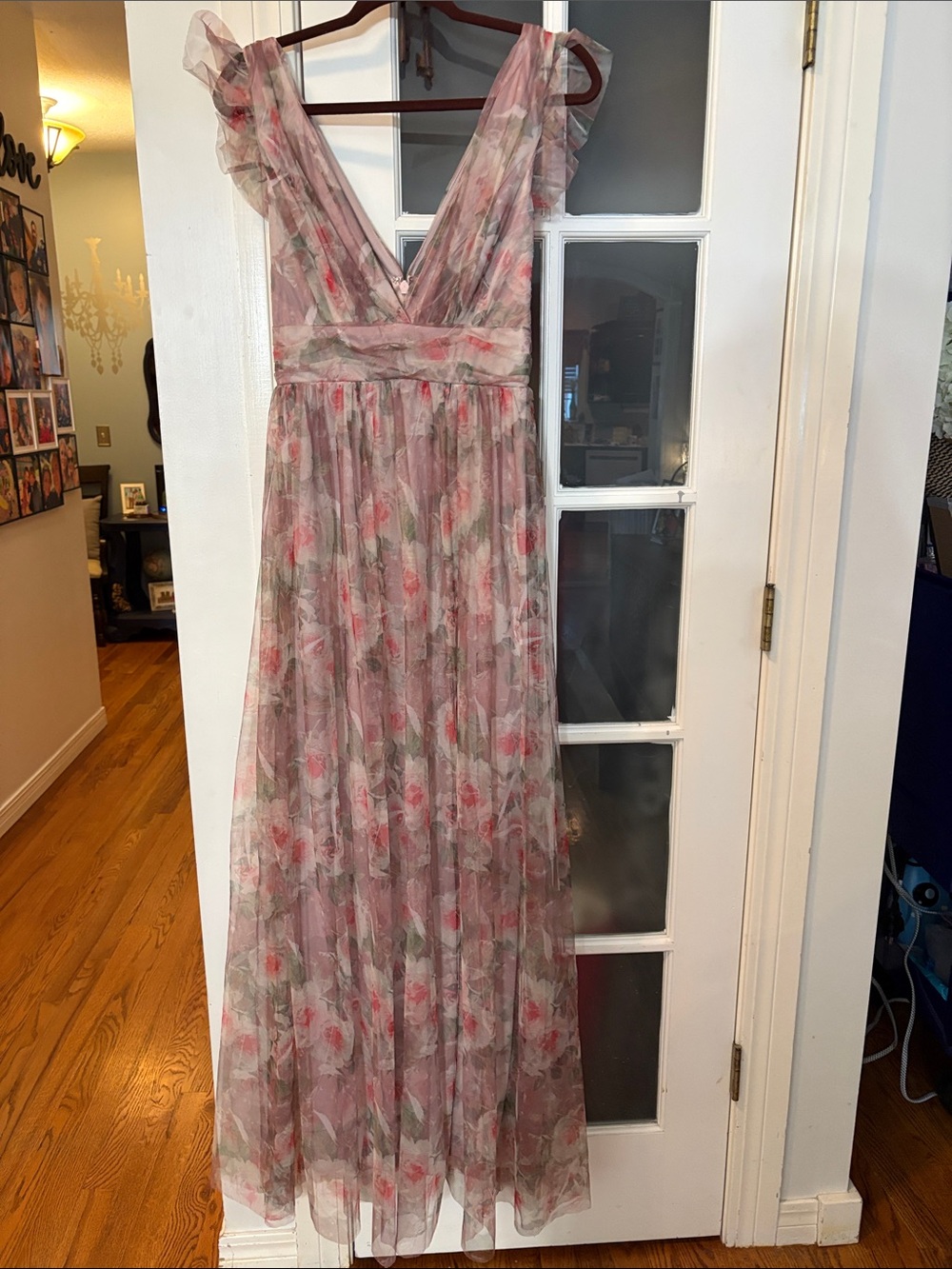 Soieblu Pink Floral V-Neck Maxi Dress with Ruffle Straps